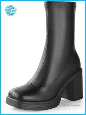 Chunky High Heel Platform Ankle Booties Square Toe Side Zipper Y2K Gogo Boots